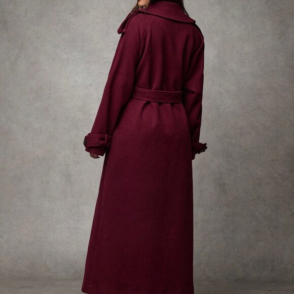 Burgundy Elegant Women's Long Sleeve Longline Jacket - Picture 2 of 7